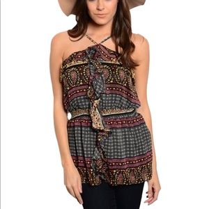 NWOT Bohemian Black Yellow & Purple Ruffle Blouse